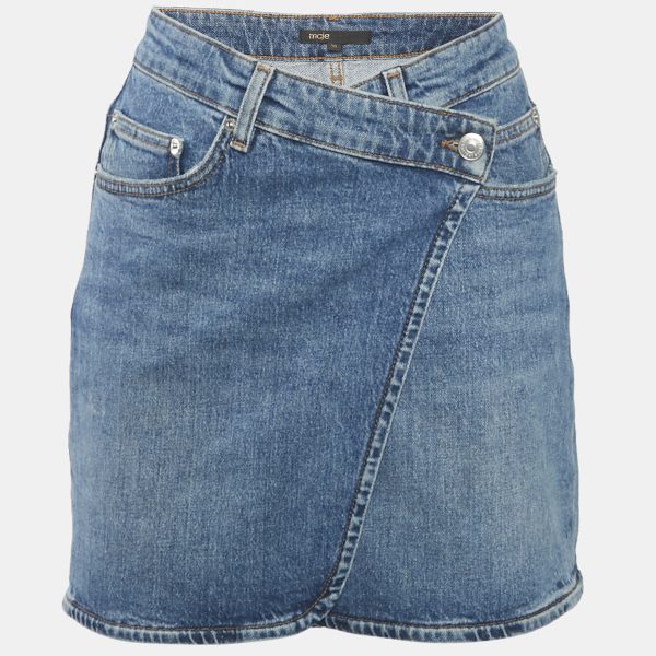 Maje Blue Denim Wrap Skirt S Waist 28"