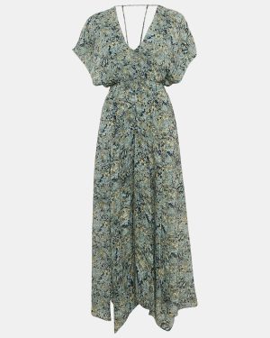 Maje Blue Floral Print Chiffon Asymmetric Scarf Dress S