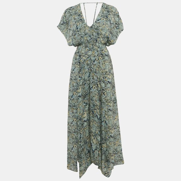 Maje Blue Floral Print Chiffon Asymmetric Scarf Dress S