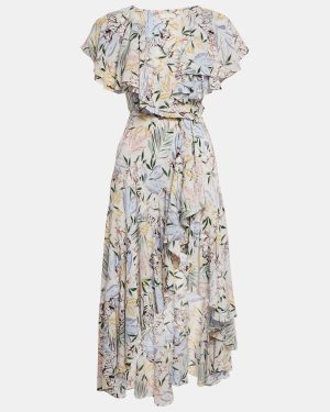 Maje Blue Floral Print Crepe Ruffled Mini Wrap Dress XS