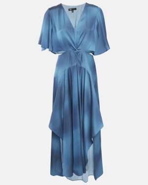 Maje Blue Ombre Satin Cut-Out Asymmetric Midi Dress L