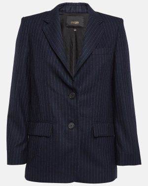Maje Blue Pinstripe Wool Oversized Blazer XS