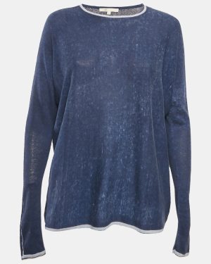 Maje Blue Silk Knit Sweatshirt One Size