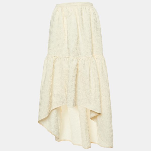 Maje Cream Textured Cotton Asymmetrical Skirt M