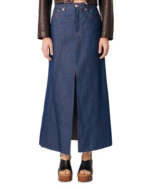 Maje Long Denim Skirt