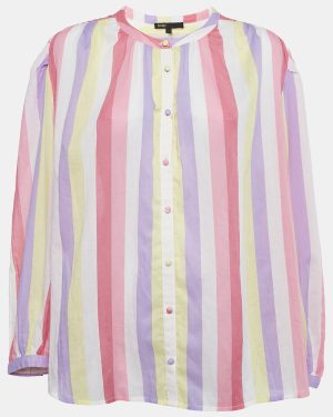 Maje Multicolor Candy Stripe Crepe Oversized Blouse M