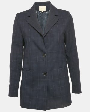 Maje Navy Blue Checks Gabardine Blazer S