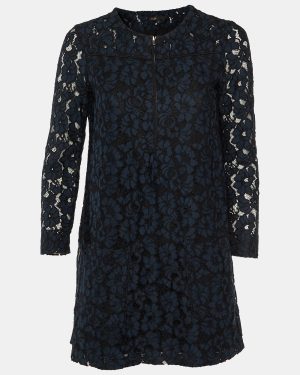 Maje Navy Blue Floral Lace Shift Dress M