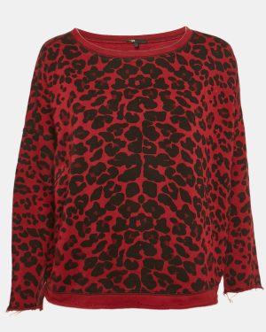 Maje Red Leopard Print Cotton Knit Sweatshirt S
