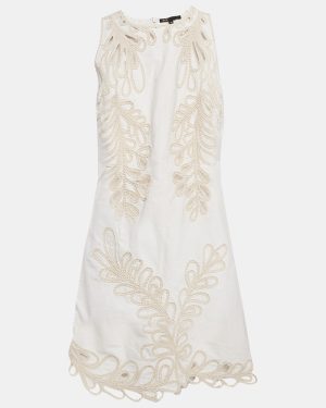 Maje White Embroidered Gabardine Cotton Cut-Out Detail Mini Dress XL