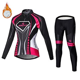 Malciklo Women's Long Sleeve Cycling Jersey with Tights Winter Summer Fleece Velvet Purple Yellow Red Plus Size Bike Jersey Bib Tights Clothing Suit Fleece Lin