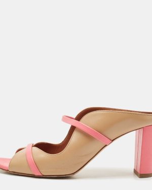 Malone Souliers Beige/Pink Leather Open Toe Norah Block Heel Mules Size 38