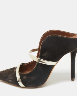 Malone Souliers Brown/Gold Velvet and Leather Maureen Mules Size 35