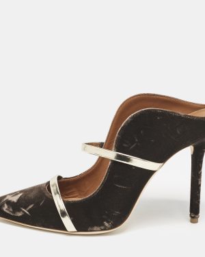 Malone Souliers Brown/Gold Velvet and Leather Maureen Mules Size 40
