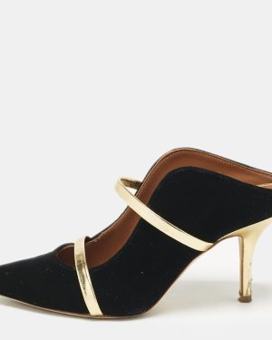 Malone Souliers Gold/Black Leather/Velvet Maureen Mules Size 36.5