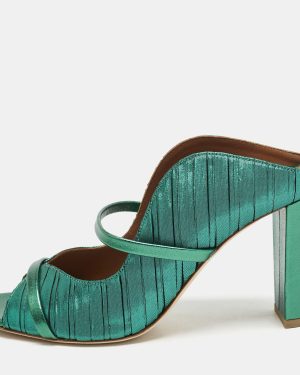 Malone Souliers Green Pleated Fabric and Leather Norah Mules Size 40.5