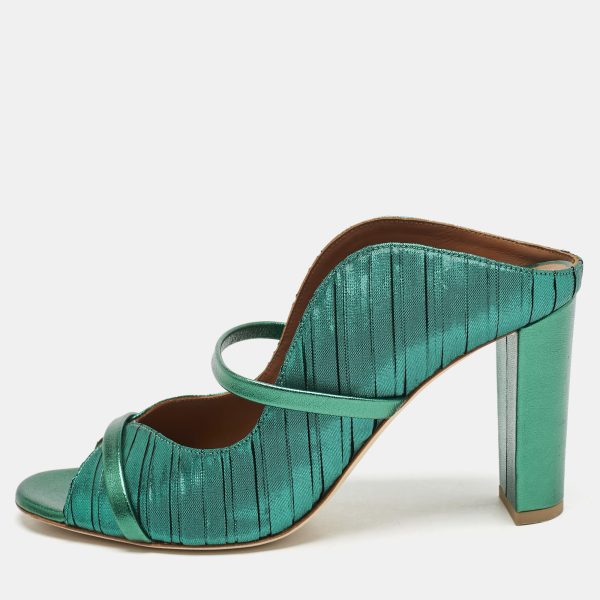Malone Souliers Green Pleated Fabric and Leather Norah Mules Size 40.5