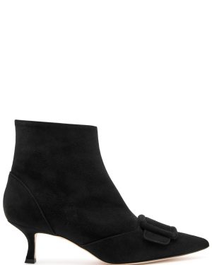 Manolo Blahnik Baylow 50 Suede Ankle Boots - Black - 40 (IT40 / UK7)