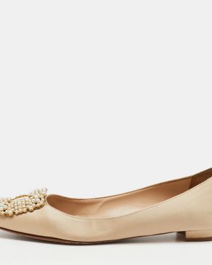 Manolo Blahnik Champange Satin Hangisi Ballet Flats Size 37