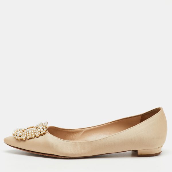 Manolo Blahnik Champange Satin Hangisi Ballet Flats Size 37