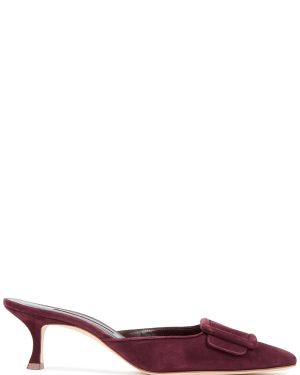 Manolo Blahnik Maysale 50 Suede Mules - Burgundy - 6.5