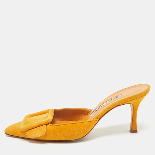 Manolo Blahnik Mustard Suede Maysale Mules Size 36.5
