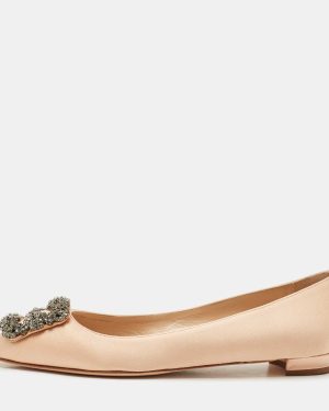 Manolo Blahnik Peach Satin Hangisi Ballet Flats Size 38.5