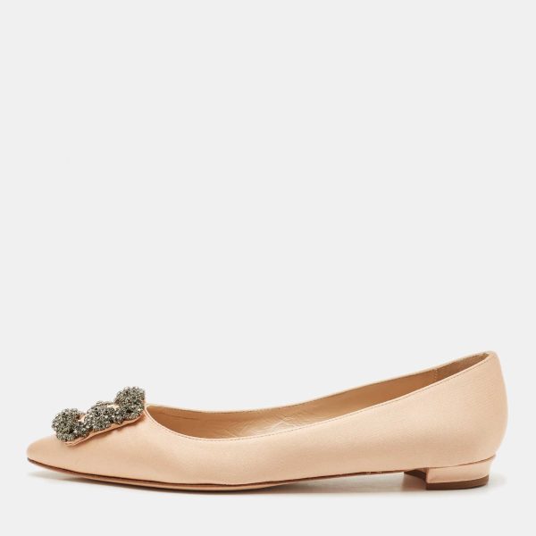 Manolo Blahnik Peach Satin Hangisi Ballet Flats Size 38.5