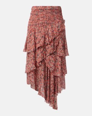 Marant Etoile Ruched ruffled floral midi skirt