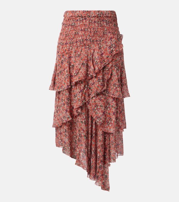 Marant Etoile Ruched ruffled floral midi skirt