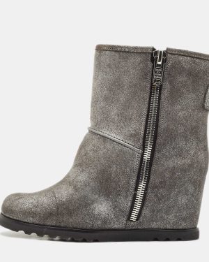 Marc By Marc Jacobs Silver Texture Suede Wedge Ankle Length Boots Size 37