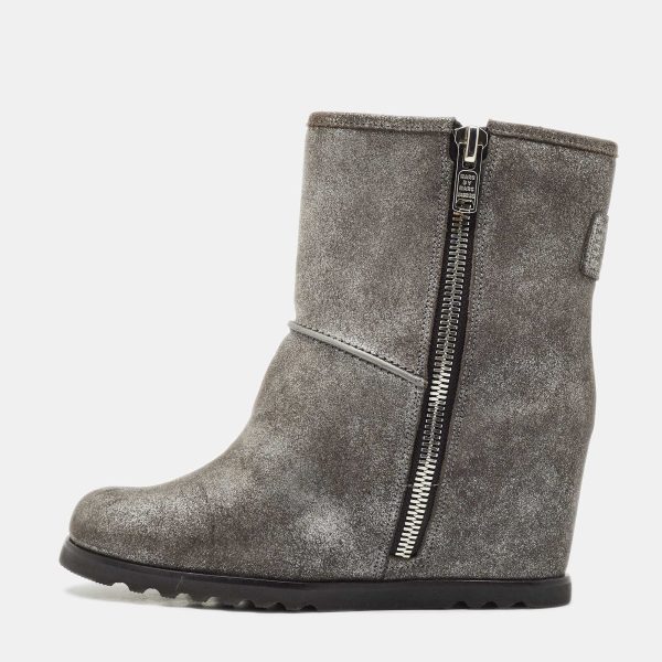 Marc By Marc Jacobs Silver Texture Suede Wedge Ankle Length Boots Size 37
