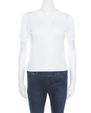 Marc Jacobs White Perforated Fish Scale Pattern Knit Crop Top S