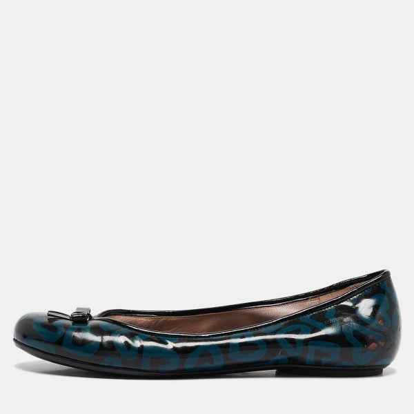 Marc by Marc Jacobs Blue/Black Heart Patent Leather Bow Ballet Flats Size 36