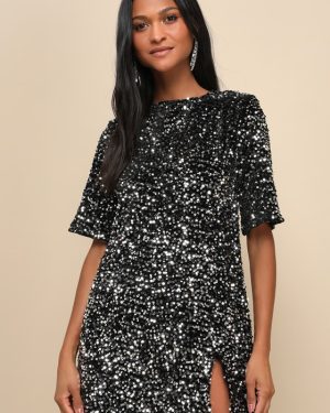 Marca Silver Sequin Tie-Back Short Sleeve Shift Dress