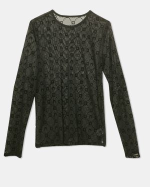 Marine Serre Black Flock Print Mesh Long Sleeve Top M