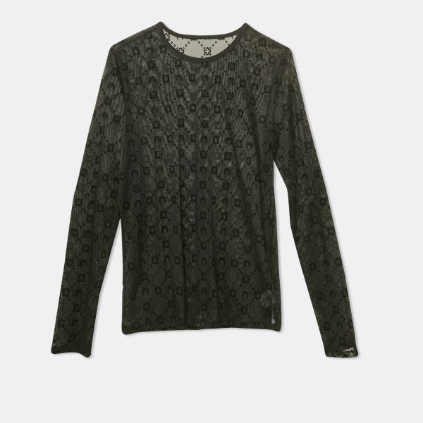 Marine Serre Black Flock Print Mesh Long Sleeve Top M