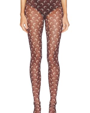 Marine Serre Moon Printed Mesh Tights in Brown - Brown. Size M (also in S, XS).