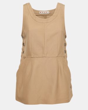 Marni Beige Cotton Buttoned Sleeveless Peplum Top M