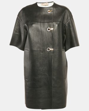 Marni Black Leather Short Sleeve Coat M