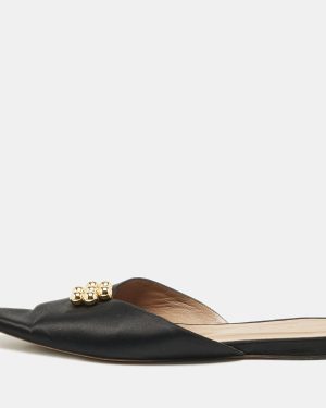 Marni Black Satin Embellished Pointed Toe Flat Mules Size 41