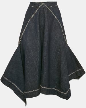 Marni Blue Denim Asymmetric Flared Midi Skirt XXL Waist 33"