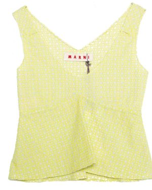 Marni Cream and Lime Green Embroidered Cotton Sleeveless Peplum Crop Top S