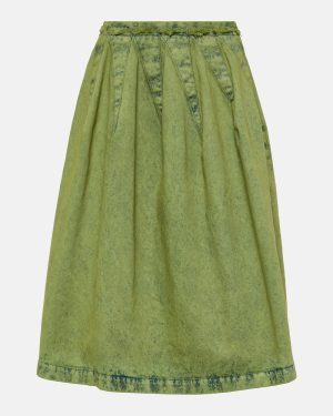 Marni Pleated denim midi skirt