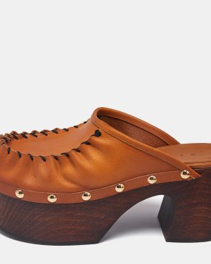 Marni Tan Leather Studded Platform Clogs Size 37