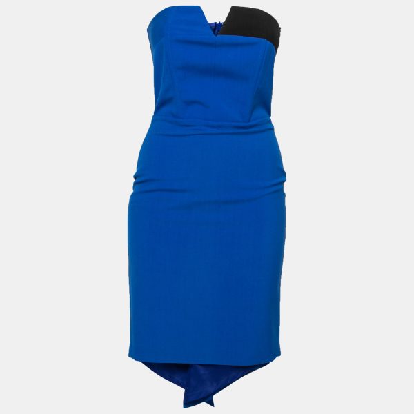 Mason Cobalt Blue Contrast Panel Detail Strapless Pencil Dress XS