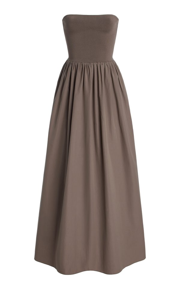 Matteau - Exclusive Strapless Knit and Cotton Maxi Dress - Taupe - 1 - Moda Operandi