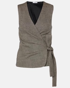 Max Mara Adige houndstooth wool-blend wrap top