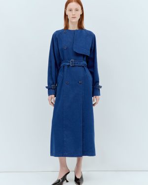Max Mara Canvas Double-breasted Trench Coat - Woman Coats Blue It - 42
