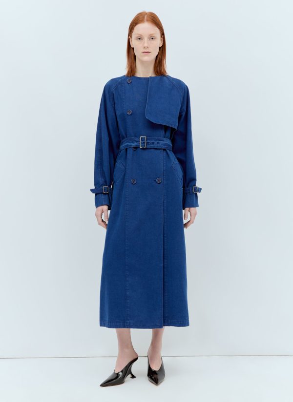 Max Mara Canvas Double-breasted Trench Coat - Woman Coats Blue It - 42
